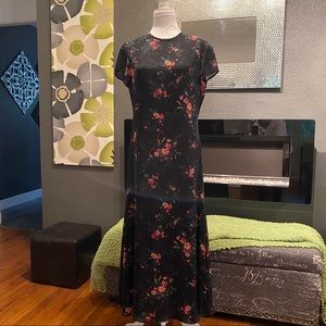 LAUREN Black Floral Print Silk Dress